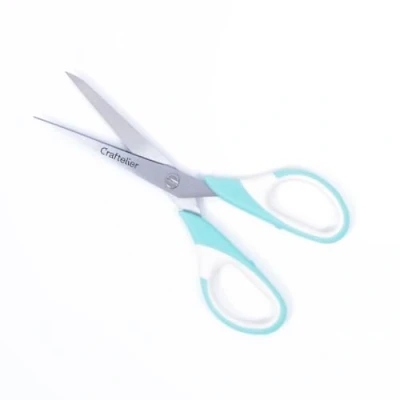 Image of Craftelier Universal Medium Stainless Steel Craft Scissors Ergonomic Handle and Pointed Finish Suitable for Left Right Handers Size: 16,51 cm Colour: Turquoise White