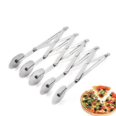 Image of 5 Wheel Stainless Steel Pastry Cutter,Expandable Pizza Slicer,Adjustable Baking Cutter Roller Cookie Dough Divider