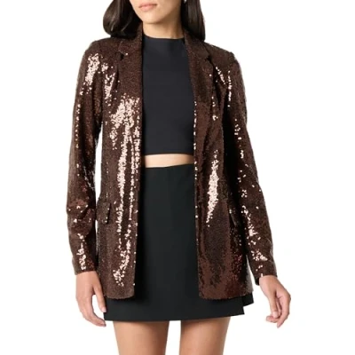Image of The Drop Blake Long Blazer, Chocolate Sequins, 3XL Plus