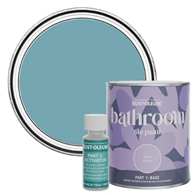 Image of Rust Oleum Blue Water Resistant Bathroom Tile Paint in Matt Finish Belgrave 750ml