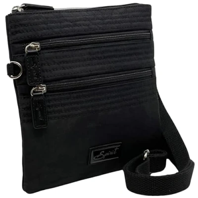 Image of Spirit Waterproof Crossbody Bag Unisex Lightweight Nylon Travel Multiple Pockets Zipper Closure Black Small