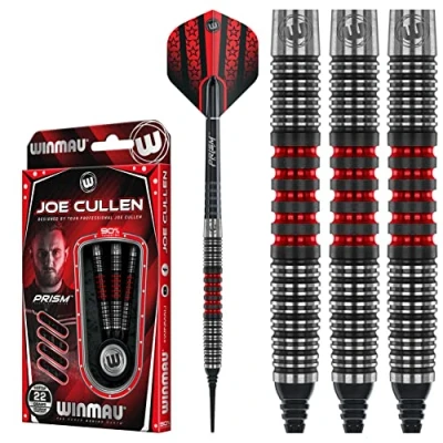 Image of WINMAU Joe Cullen 22 gram Softip Tungsten Darts Set with Flights and Stems (Shafts)