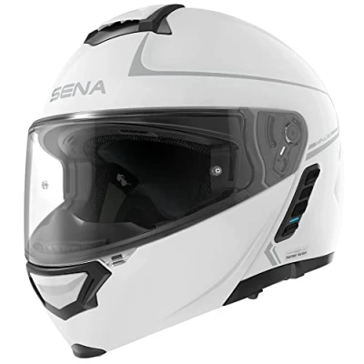 Image of Sena Impulse Flip Up Modular Bluetooth Helmet w/Sound by Harman Kardon Dual Visor with Integrated Mesh Intercom System / MP3 Voice Dial (Gloss White, M)