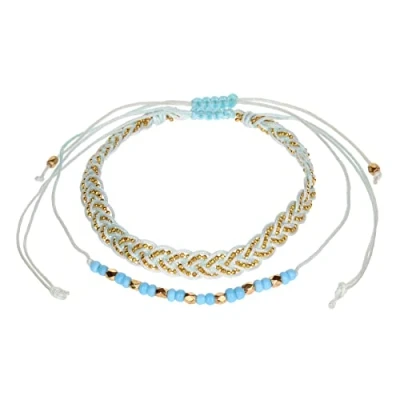 Image of Stands Out, Supplying Outstanding Gifts Aloha Girls Womens Blue Braided Anklet Ankle Bracelet Adjustable Beach Bead Foot Jewellery