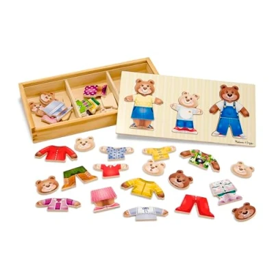 Image of Melissa &amp; Doug Wooden Bear Family Dress Up Puzzle, Puzzles, Toy, 3+, Gift for Boy or Girl,Multicolor,31.75 x 15.748 5.08cm