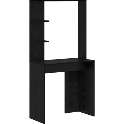 Image of vidaXL Black oak Computer Desk Solid wood, MDF Compact