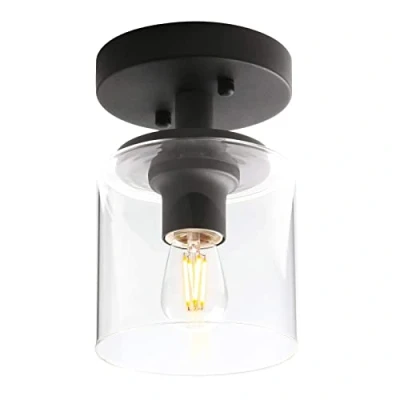 Image of Yosoan Industrial Glass Ceiling Lights, Edison Pendant Light Fitting, Flush Fixture, E27 Srew (Black)