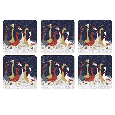 Image of Portmeirion Home &amp; Gifts X0010268946 Geese Coasters S/6 (s) Boxed Set, Blue/Gold