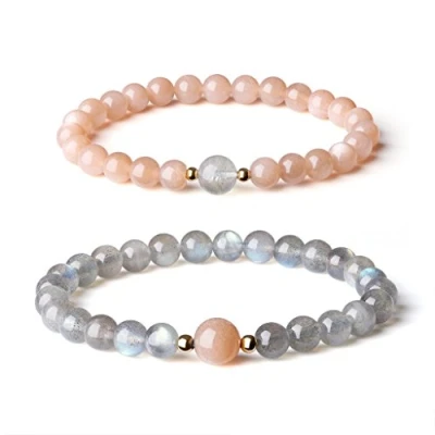 Image of COAI Women&#039;s Beaded Bracelets Crystal for Women, 2 Set Sunstone Moonstone Sisters
