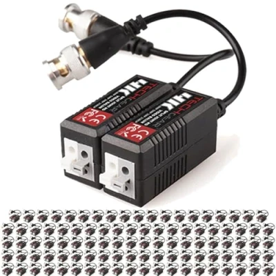 Image of TECHGEAR 200x 8MP / 4K CCTV Passive Video Balun BNC Connector Adapter Transmitter &amp; Transceiver, Male to Easy Press Fit UTP CAT5/5e/6/6e Cable for HD DVR Camera System (100 Pairs)