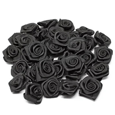 Image of Black 25mm Satin Ribbon Rose Flowers Decorative Craft (25)