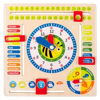 Image of small foot 4765 wooden learning clock &quot;busy bee&quot;, board for date, time and seasons