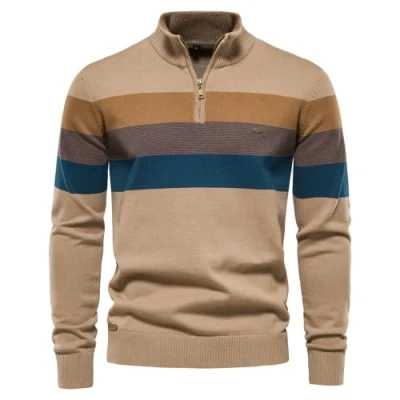 Image of OHXSM Men&#039;s Half Zip Jumper Fleece Lined Knit Turtleneck Sweater Warm Long Sleeve Stand Collar Pullover Mens Knitted Up Sweatshirt for Winter