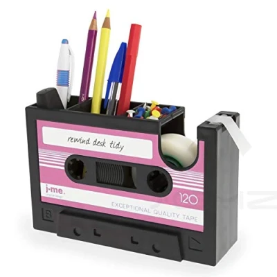 Image of Creative Adhesive Tape Pen Holder Case, Retro Cassette Dispenser Vase Brush Pot, Popular Pencil Desk Collection Tidy Organizer, Office Stationery Storage Container Unique Gift (Pink)