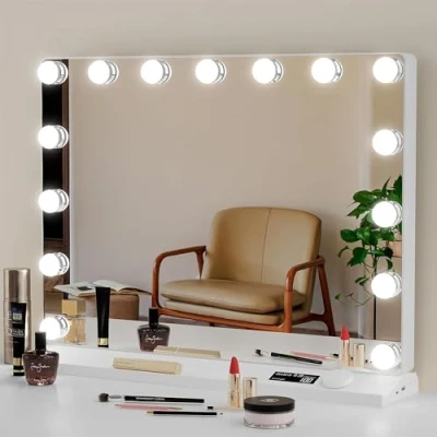 Image of Albert Austin Vanity Makeup Mirror 57.7x46cm Lighting Hollywood with Lights 15 Dimmable LED Bulbs 3 Light Settings USB Charging Port Dressing Table Touch Control for Bedroom