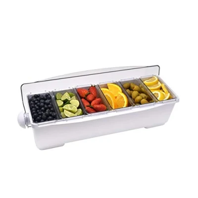 Image of Chabrias Ltd Premium Condiment Dispenser 6 Compartment Black White Bar Garnish Tray (White)