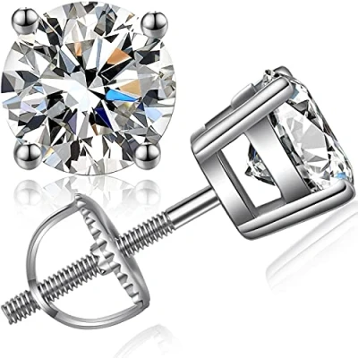 Image of Earrings Diamond Studs Men Sterling Silver Cubic Zirconia Mens Stud 7mm CZ