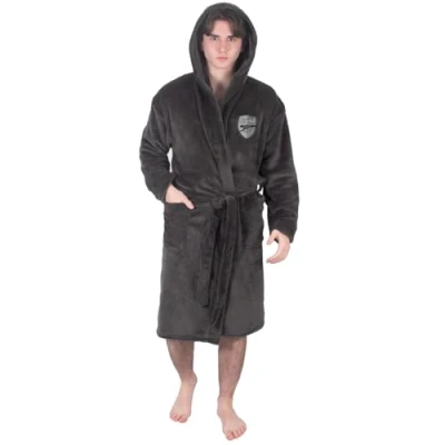 Image of Arsenal FC Official Gift Mens Hooded Fleece Dressing Gown Robe Grey Medium