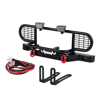 Image of INJORA RC Front Bumper Camel Trophy Metal with LED Light and Tow Hook for 1:10 Crawler Traxxas TRX 4 TRX4 Defender (Set 1)