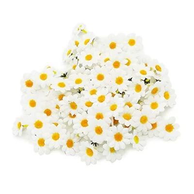 Image of Artificial Daisy Flower Heads 100pcs Fake Gerbera Petals White Silk Bulk Decorative for DIY Craft Wedding Wreath Birthday Indoor Outdoor Party Easter Bonnet