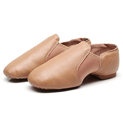Image of GSNOW Unisex Women&#039;s Leather Upper Slip on Jazz Shoes with Elastic Tan 5 UK