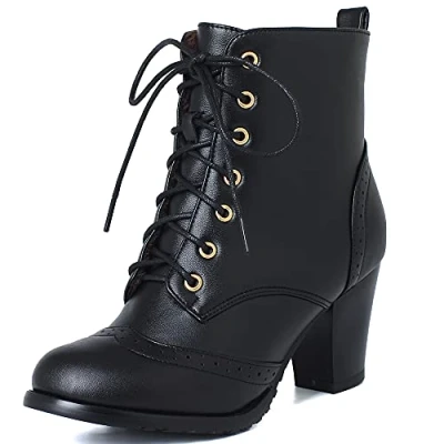 Image of Cocey Women Ankle Casual Booties with Lace up and Block Heels