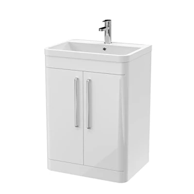 Image of Balterley Floor Standing 2 Door Vanity Unit with Polymarble Basin 600mm Gloss White