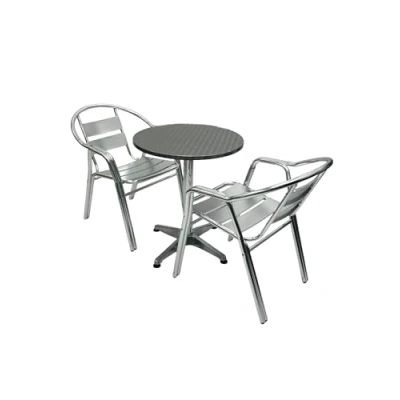 Image of Double Tube Bistro Set 2 x Aluminium Chairs &amp; 1 Round Table, Garden Furniture, Commercial Grade