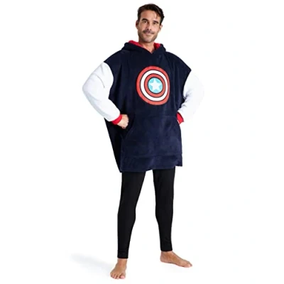 Image of Marvel Oversized Hoodie Blanket for Men and Teenagers Avengers Black Panther Captain America Iron Man Gifts (Navy/Red)