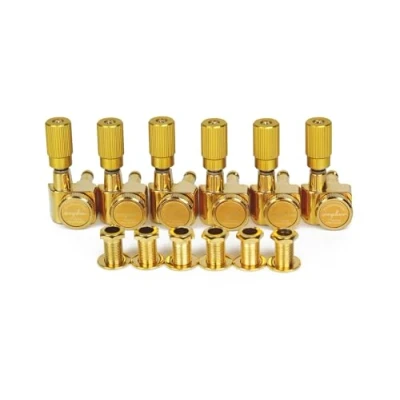 Image of Guyker Pro 6 Inline Guitar Locking Tuners 1:18 Lock String Tuning Key Pegs Machine Heads Set Replacement for Folk Classical Acoustic Electric GK411SP, Gold