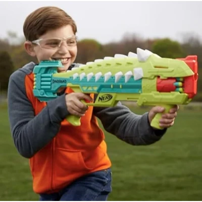 Image of Nerf DinoSquad Armorstrike Dart Blaster, 8 Rotating Drum, Drop Grip, 16 Elite Darts, Anklyosaurus Dinosaur Design