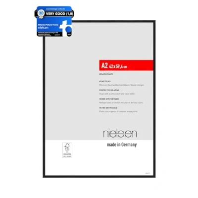 Image of nielsen Atlanta Photo Frame A2, 42x59.4cm Aluminium Picture Frame, Black with Protective Acrylic Glazing and Push Turn Clips Frosted