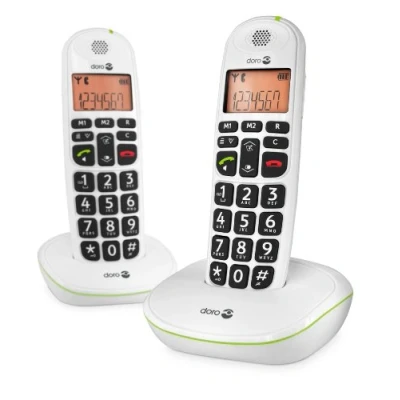 Image of Doro PhoneEasy 100W DECT Cordless Phone with Amplified Sound and Big Buttons, NO Answerphone (Twin Set/White) [UK Irish Version]