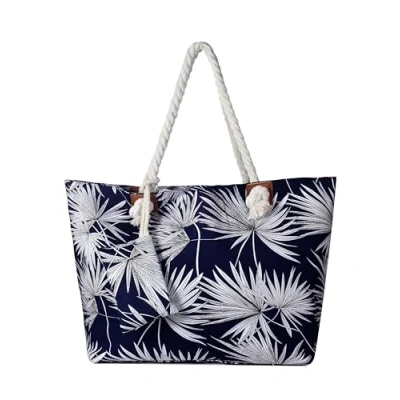 Image of DonDon Large beach bag for women with zip Waterproof Pool tote bags Grasses dark blue