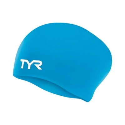 Image of TYR Latest Designed Long Hair Silicone Swim Cap, Keeps Clean with Ear Protector,Waterproof Swimming Cap for Adult, Woman and Men (Blue)