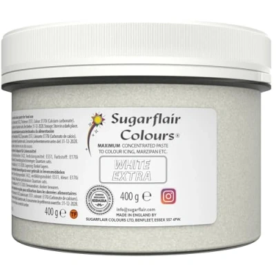 Image of Sugarflair White Extra (E171 Free) Food Colouring Paste, Maximum Concentrated for Buttercream, Sugar Royal Icing, Cake Mixes and More! Vibrant Colour Dye 400g