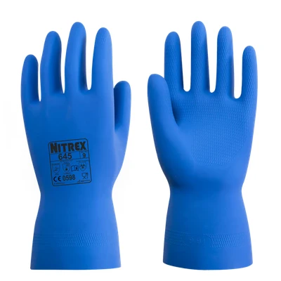 Image of Nitrex 645 Blue Flock Lined Latex Gauntlet 10 Pairs Size 6