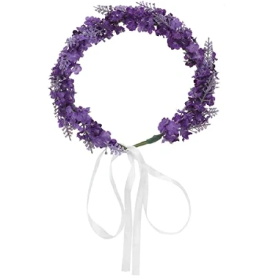 Image of Frcolor Lavender Flower Crown Simulation Floral Headband Wedding Bridal Hair Garland Wreath for Beach Vacation (Dark Purple)