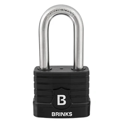 Image of BRINKS 677 52051 Commercial Weather Resistant XT Plus Series Padlock with 2&quot; Boron Steel Shackle, Black, 50MM (Pack of 1)