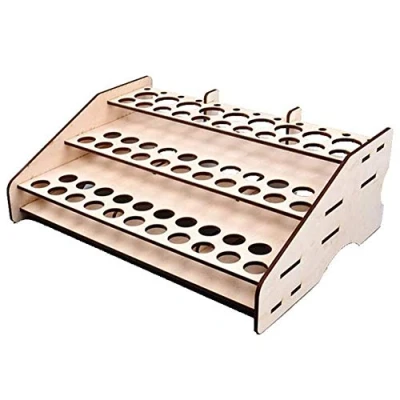Image of Wooden 74 Paints Bottles Rack Modular Stand Storage DIY Art Painting Tools, Acrylics Paint Stand,Tattoo Brushes Display Tray, Cosmetic Makeup Case, Epoxy Microblading Model