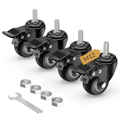 Image of HOLKIE Castor Wheels 50mm Total Locking Stem Castors Set of 4 Heavy Duty, M12 x 1.75 25mm (Stem Diameter 12mm, Length 25mm) Threaded Casters with Brakes Trolley Furniture Swivel Caster