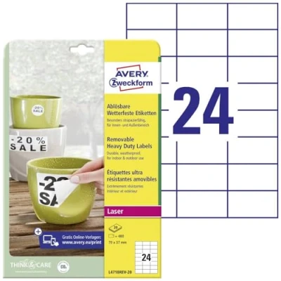 Image of Avery Zweckform Etikett 70x37 mm Weatherproof White 20Blatt 480St Ablã ¶ SBAR