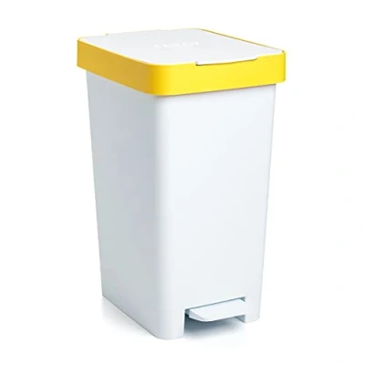 Image of Tatay Smart Pedal Bin, 25L Capacity, Retractable Pedal, Polypropylene, BPA Free, 30L Trash Bag. Yellow Recycling. Measures 26 x 36 47cm