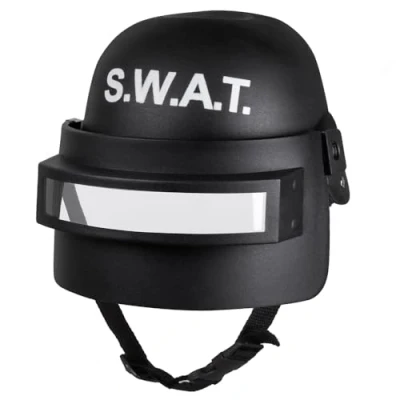 Image of Boland 01408 SWAT Deluxe Children&#039;s Helmet with Visor, Black/White, Chin Strap, Fold Up, Carnival, Halloween, Theme Party, Birthday, Fancy Dress (Black)