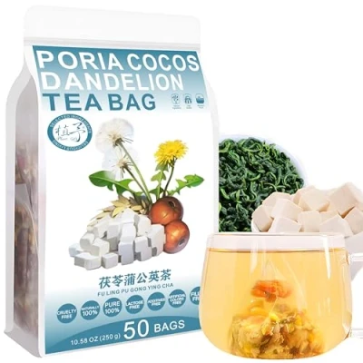 Image of Plant Gift Poria cocos Dandelion Tea Bag 8.81oz (5g*50bags) Rose, Orange peel, Hawthorn, Wolfberry, Licorice, Chinese Pure Natural, Health Care Mixed Tea, Combination of Floral 250g 茯苓蒲公英茶