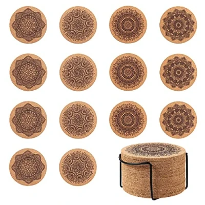 Image of YHZMY 14 pcs Cork Coaster, Wooden Thick Drink Coasters, Round Heat Insulation Placemat Plain, Coffee Tea Cup Mat for Coffee, Tea, Drink, Tableware, Dish, Cup, Bowl, Tan