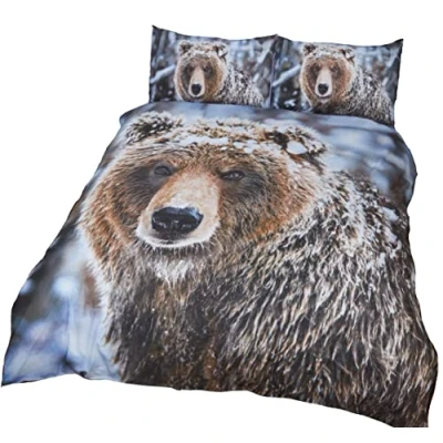 Image of Rapport Double Quilt Duvet Cover and 2 Pillowcase Bed Set Snowy Cute Animal, Polyester Cotton, Multi Colour, 12397654