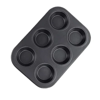 Image of SDMAX Non Stick 6 Slot Baking Tray, Muffin Sturdy, Heat Resistant, Cupcake Pan, Yorkshire Pudding Pies, Round, Cake Mould, Easy to Clean, Black (1PCS)