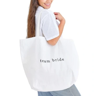 Image of Ginger Ray Embroidered &#039;Team Bride&#039; White Fabric Tote Bag Hen Party Accessory 55cm x 72cm