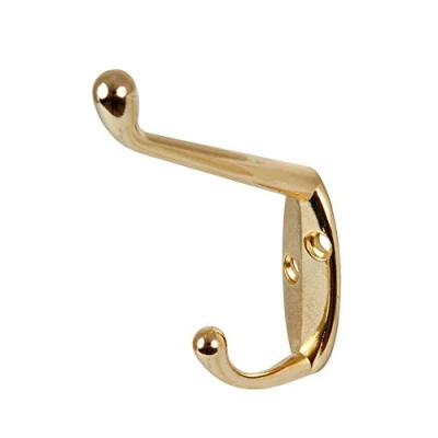 Image of SINGLE HAT AND ROBE COAT HANGER CLOTHES HOOK BRASS PLATED + SCREWS ( pack of 4 )